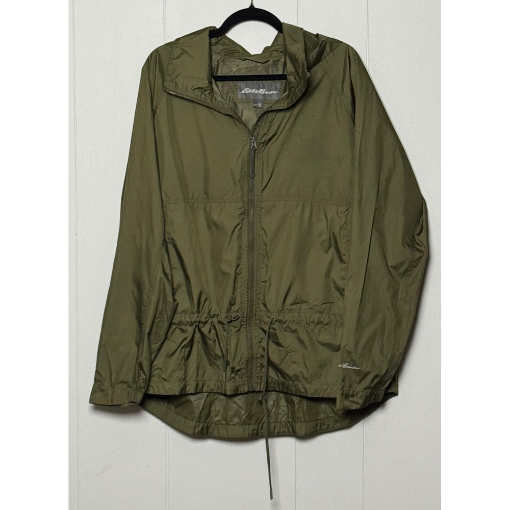 Eddie Bauer Women's Olive Green Hooded Windbreaker Full Zip Jacket Size TXL